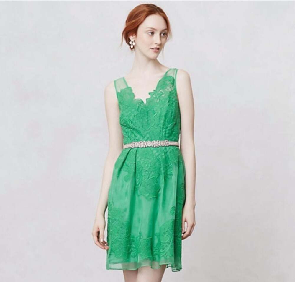 Yoana Baraschi Anthropologie Clover Lace Silk Embroidered Dress Size 0